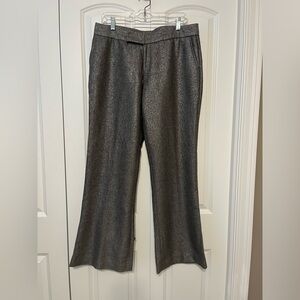 Bitten by SJP Silver Metallic Wool Blend‎ Wide Leg Flare Pants Trousers Sz 12